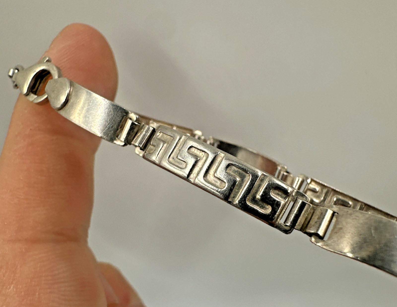 925 Sterling Silver Stampato Greek Key Link Bracelet Italy 8 Inches