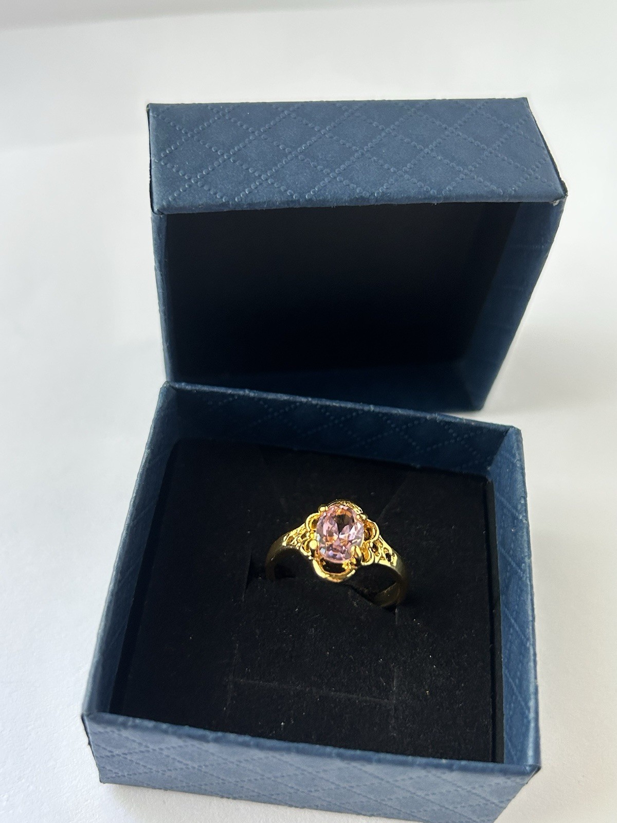 Vintage Pink Cubic Zirconia Ring Gold Plated Womens Size 6.5