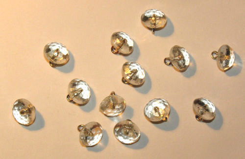 VINTAGE 12 FACETED GLASS ROUND BUTTON • 10mm • BRASS SHANK • Assorted Colors