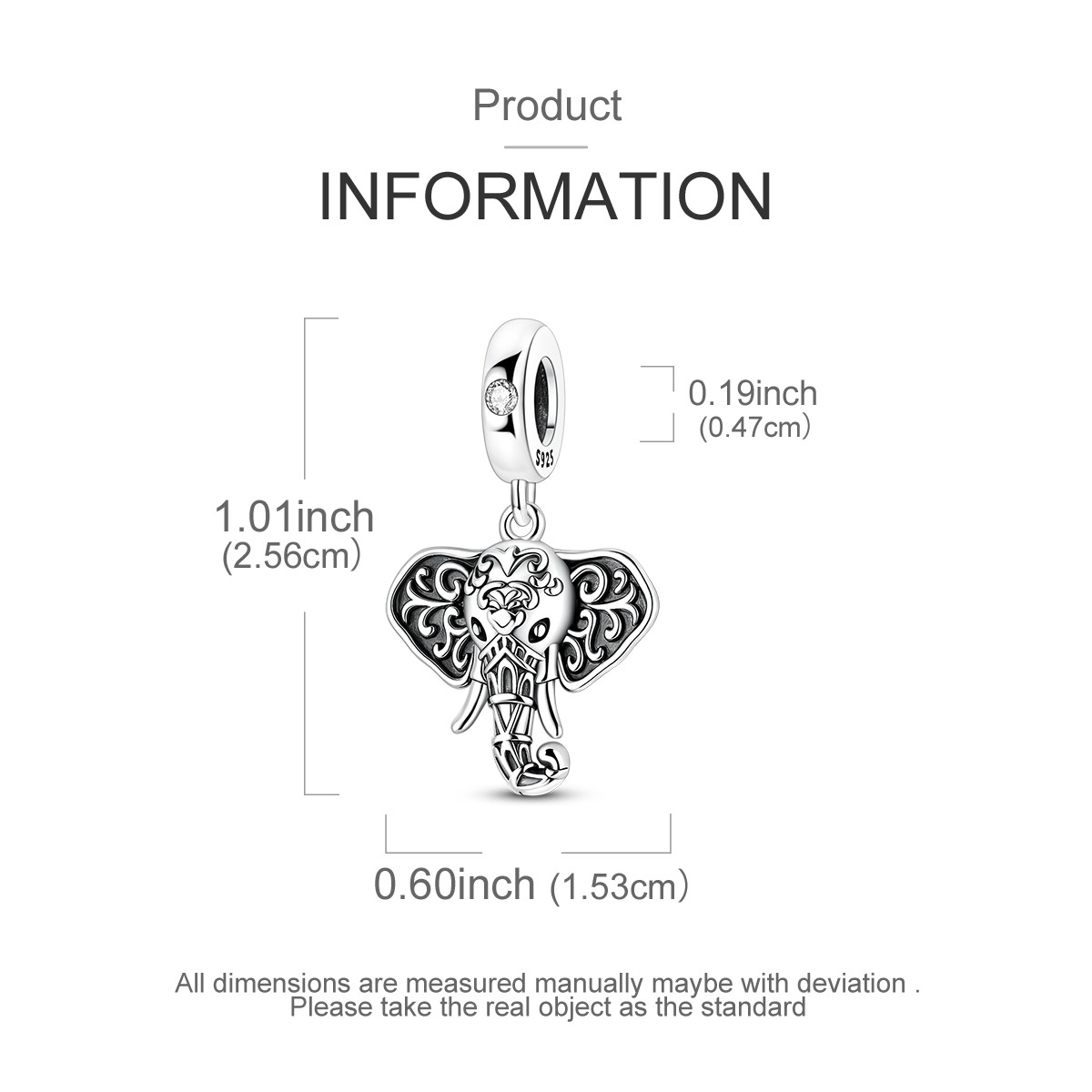 MULA Fine 925 Sterling Silver Charm 5A CZ Elephant Pendant for Women Bracelet