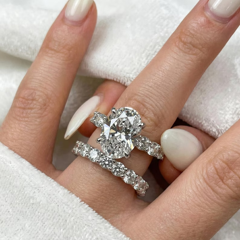 4.90Ct Oval-Cut VS1 Lab Grown Diamond Solitaire Wedding Set Ring Platinum 950