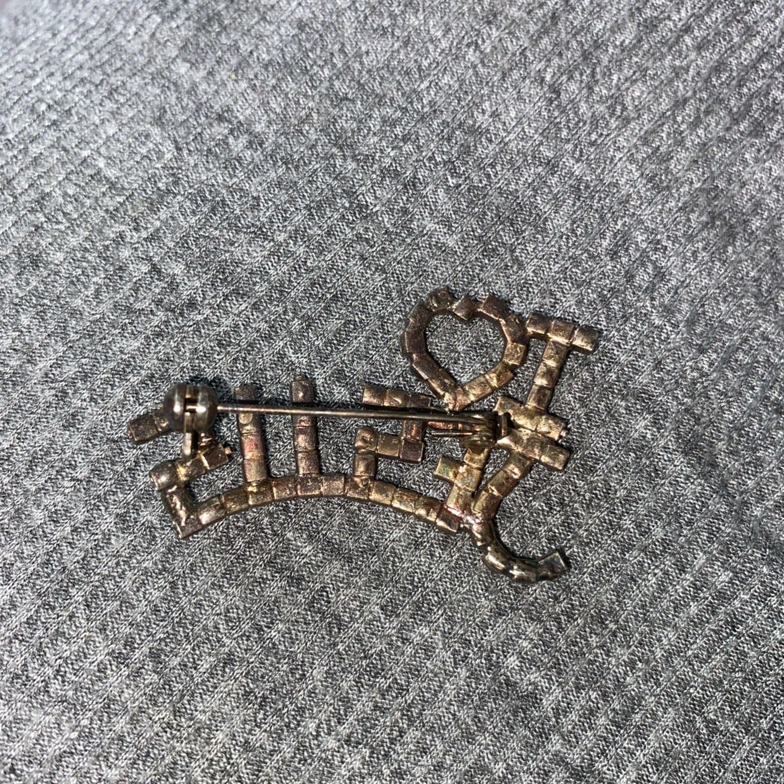 Vtg I Love Jesus Red Heart Rhinestone Christian Religious Brooch Pin Prong Set