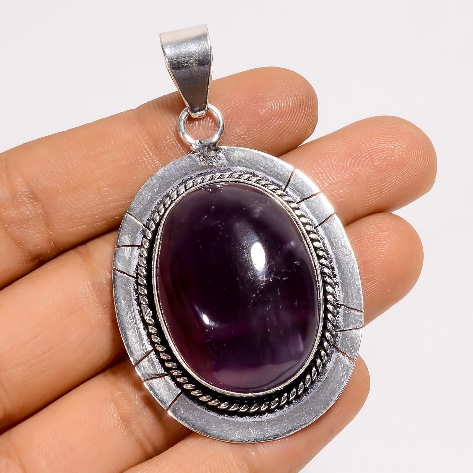 Natural Amethyst Gemstone Fashion Jewelry 925 Silver Pendant 2.3″ ARP-6667