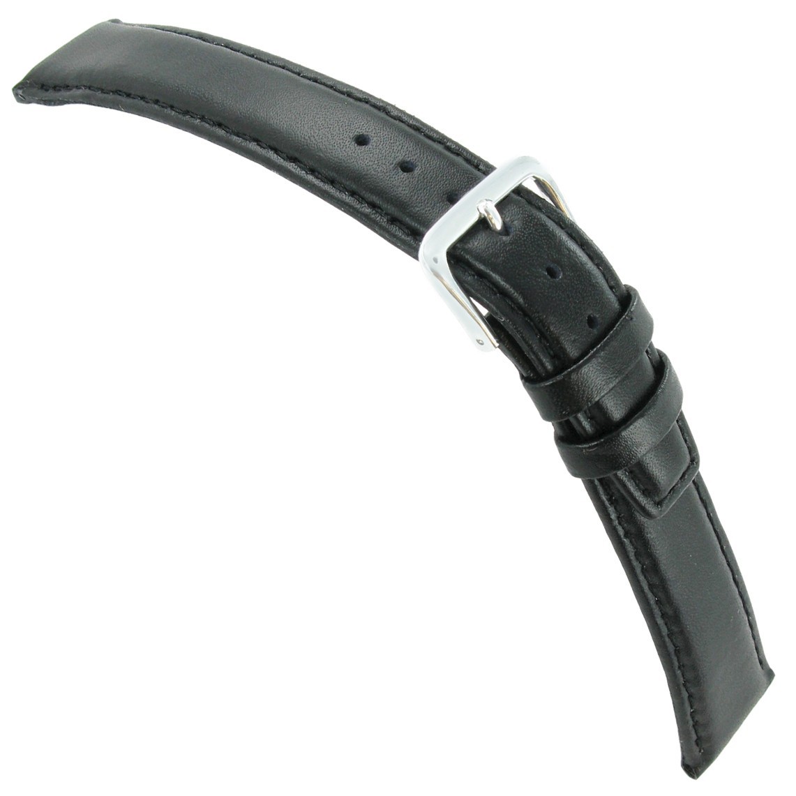 18mm Milano Black Genuine Leather Waterproof Padded Stitched Square Watch Band