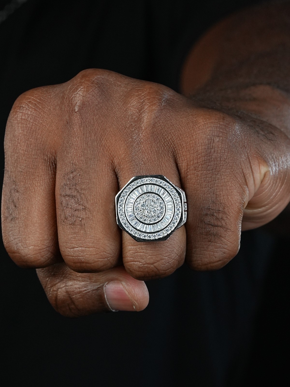Large Solid 925 Sterling Silver Baguette Simulated Diamonds Pinky Ring Hip Hop