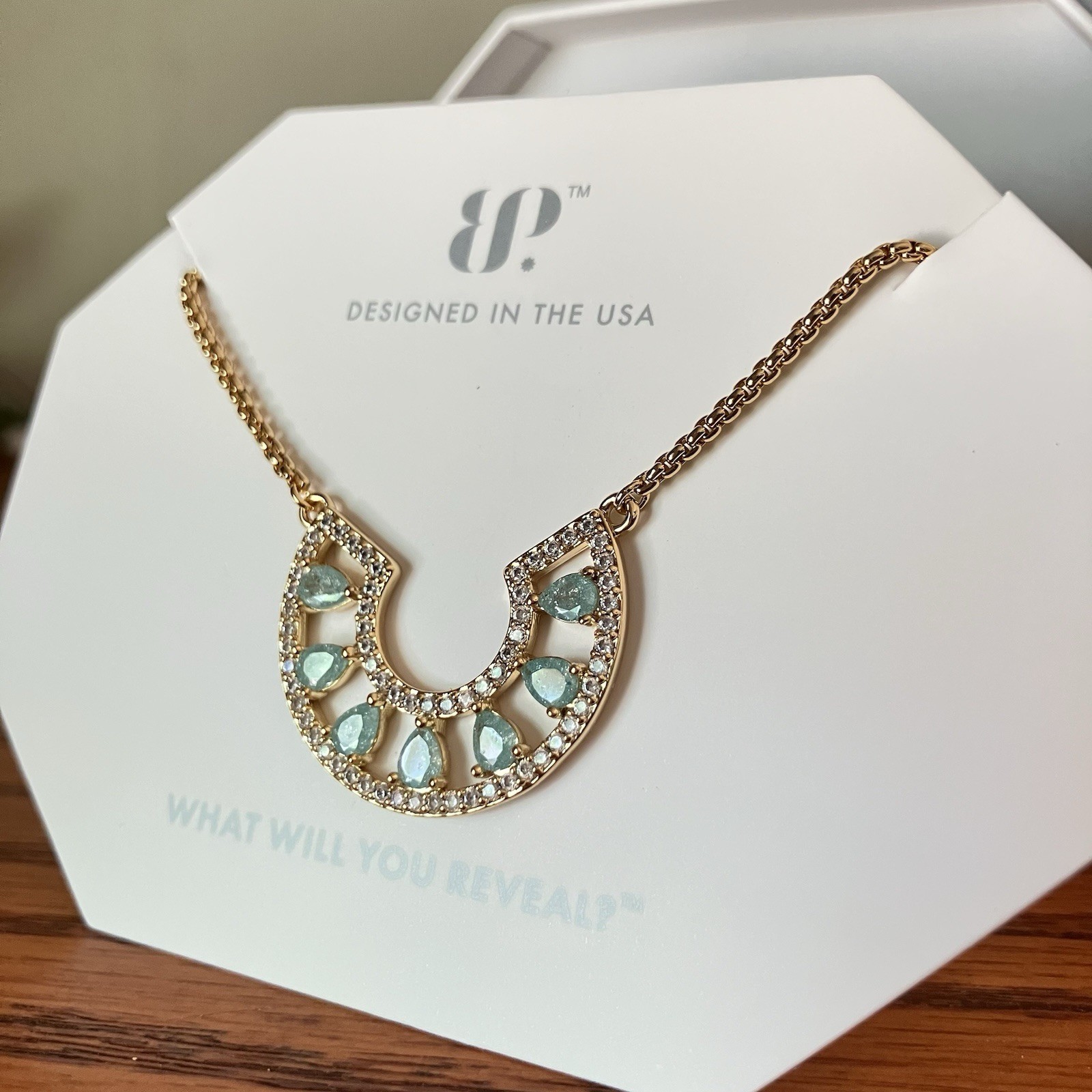 Bomb Party OG Necklace Ahead Of The Curve Turquoise Ice Crystal On Gold NK96095
