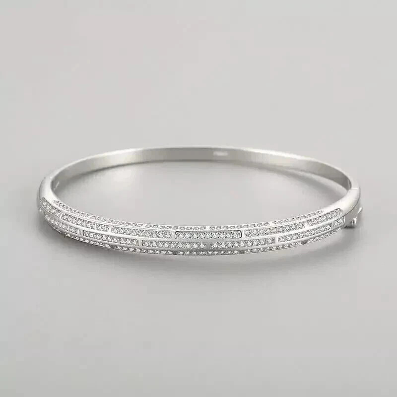4 Ct Round Cut White Moissanite Bangle Bracelet 14k White Gold Plated