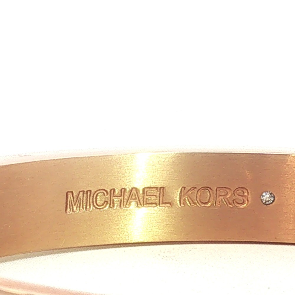 NWT Michael Kors Rose Gold Tone Crystal Bangle Bracelet Hinged MK Logo Gift