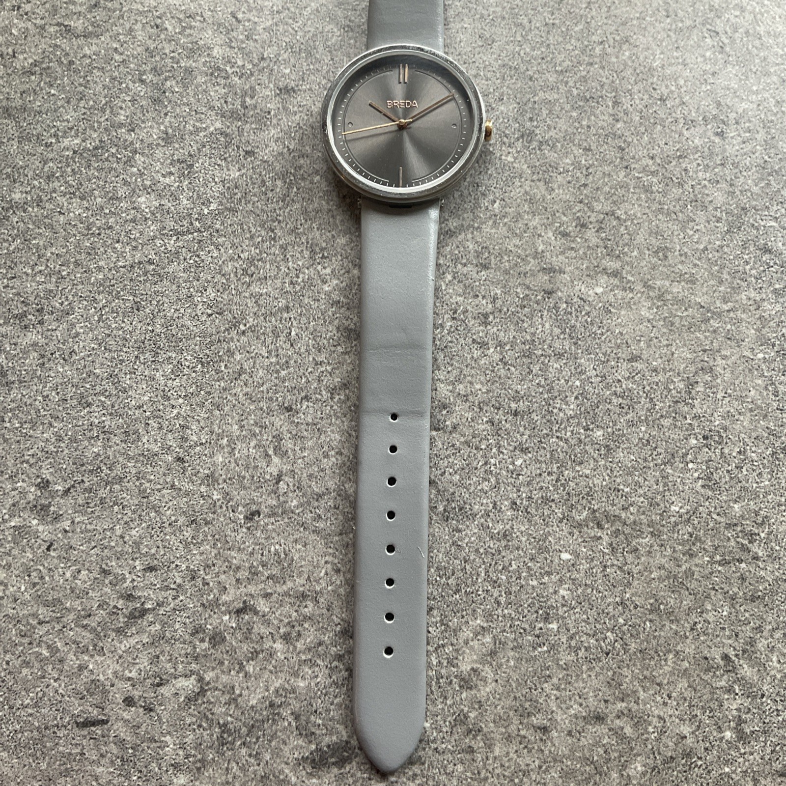 Breda Womens Watch 34mm Silver Tone Case Gray Leather Band Bin Z