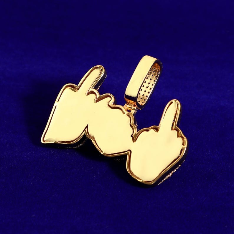 Iced Out Middle Finger Pendant Moissanite Hip Hop Men’s Funny Jewelry Gift