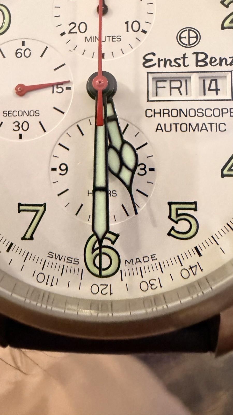 Ernst Benz Chronoscope Automatic Chronograph White Dial Black Leather Strap 43mm