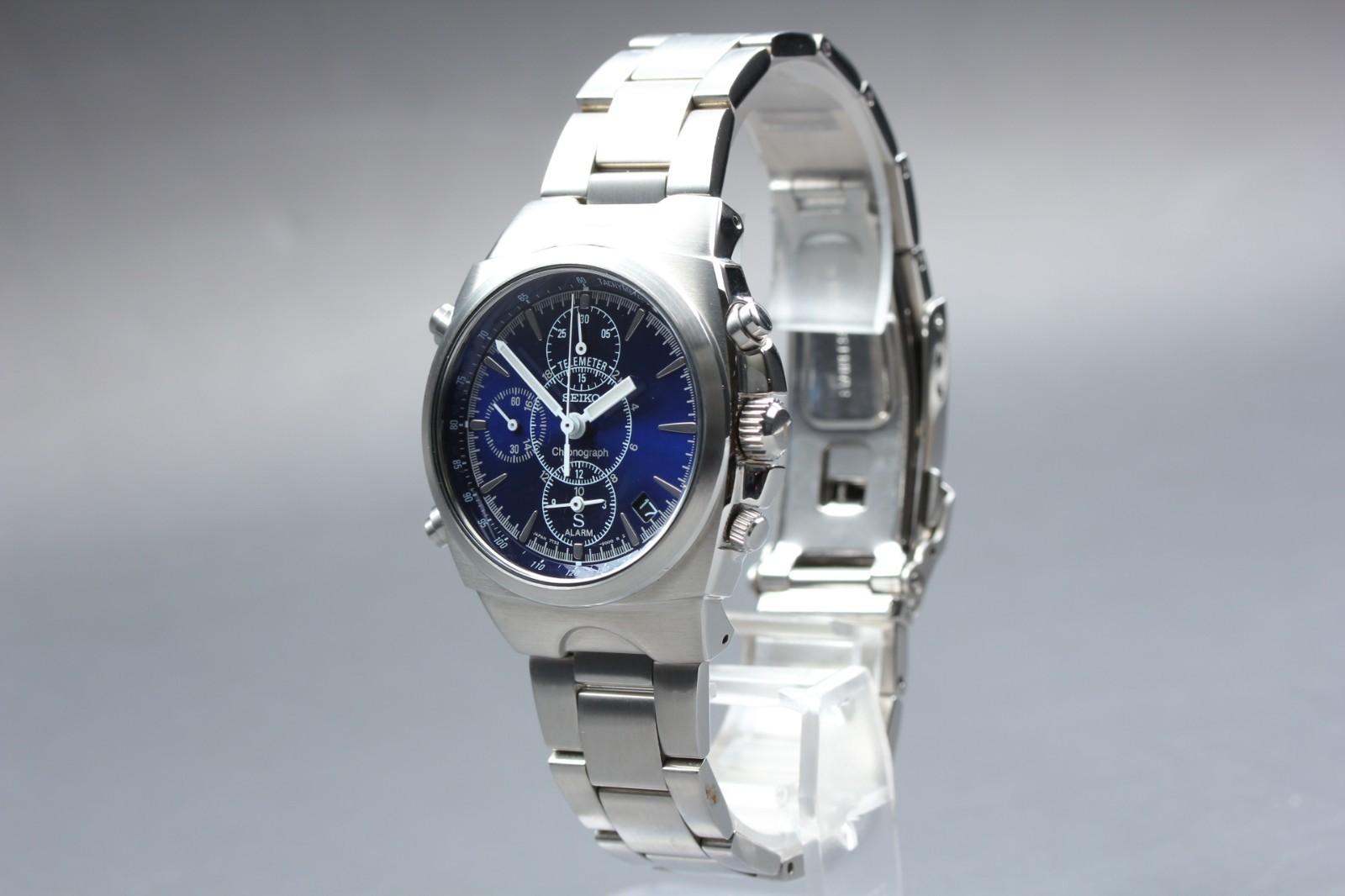 [Near MINT+++] SEIKO SUS 7T32-9000 Blue Chronograph Quartz Mens From Japan #3589