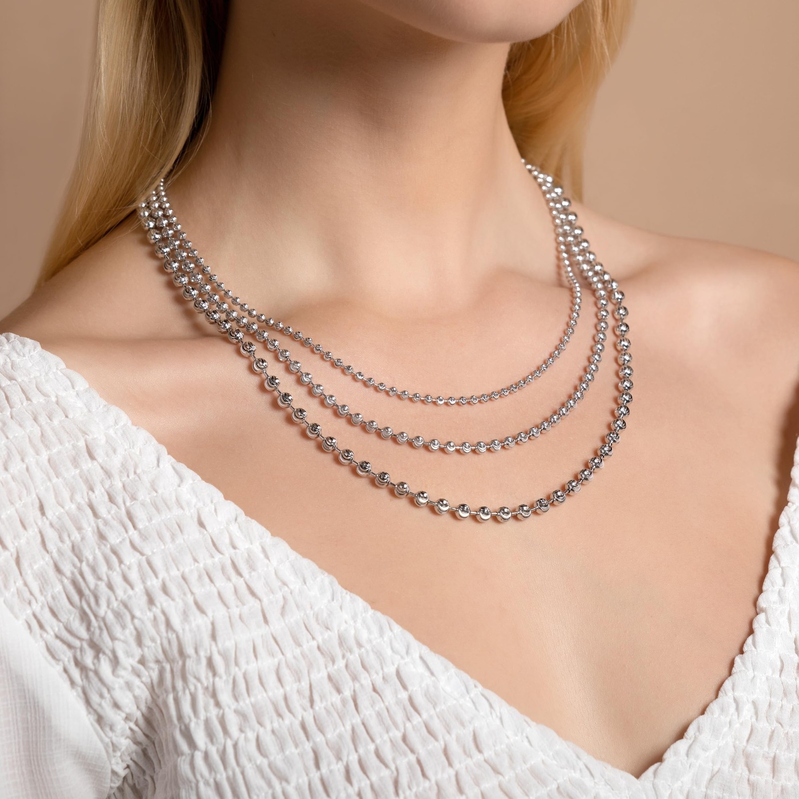 PORI JEWELERS 925 Sterling Silver 3mm Moon Cut Bead Chain Necklace, Made in I…