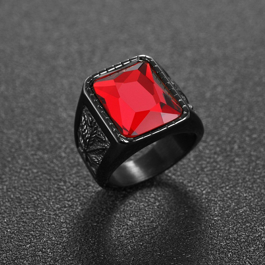 MENDEL Mens Black Red Large Onyx CZ Stone Ring For Men Stainless Steel Size 7-15