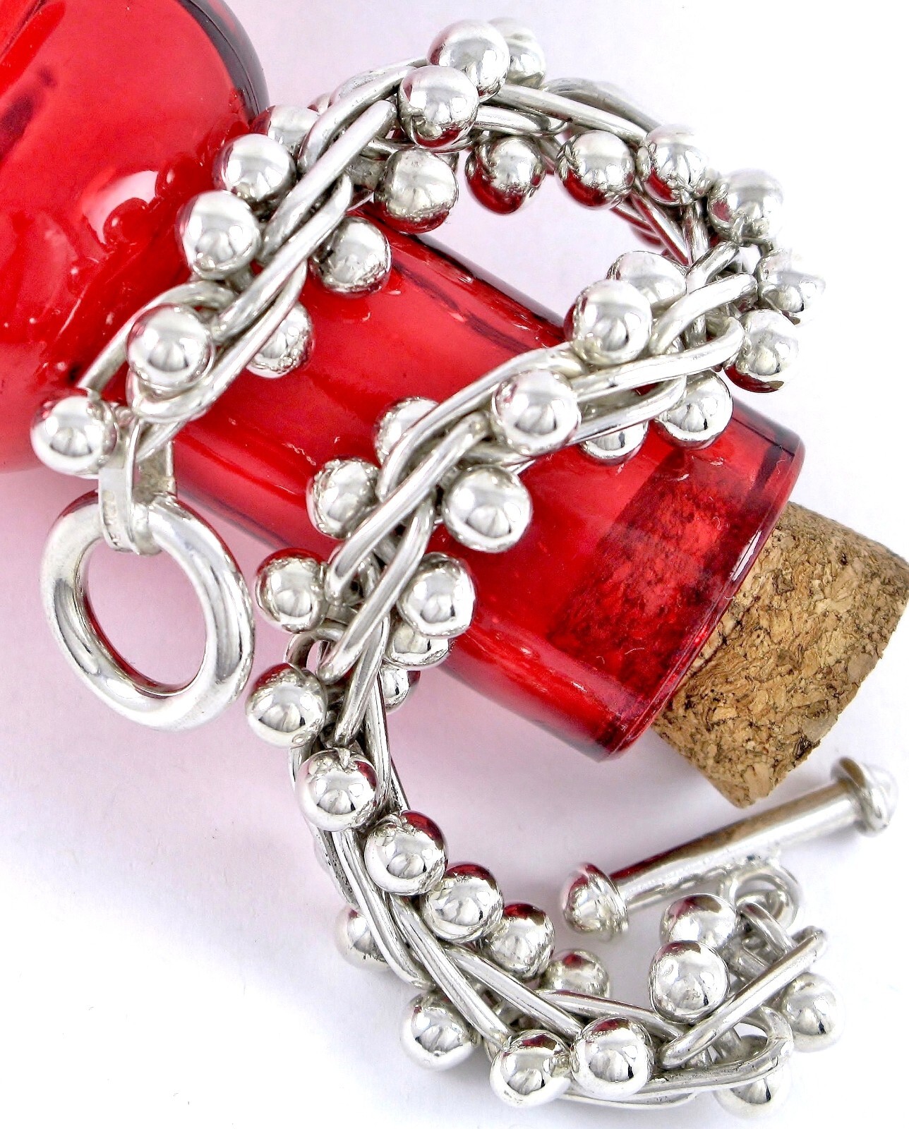 Solid Sterling Silver 925 DNA Beaded Toggle Bracelet 73g