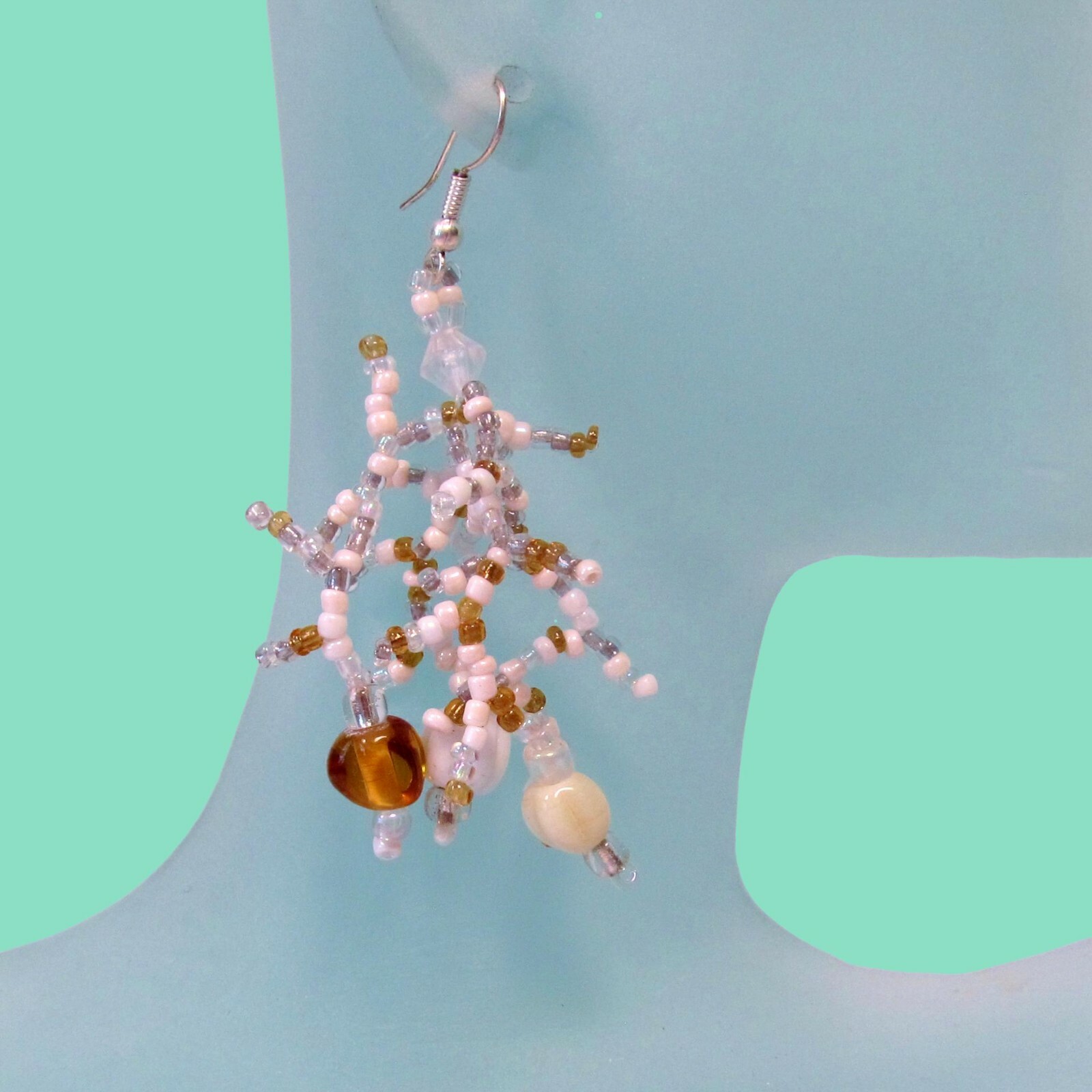 2″ White Gold Color Bohemian Mix Bead Handmade Dangle Seed Bead Earring