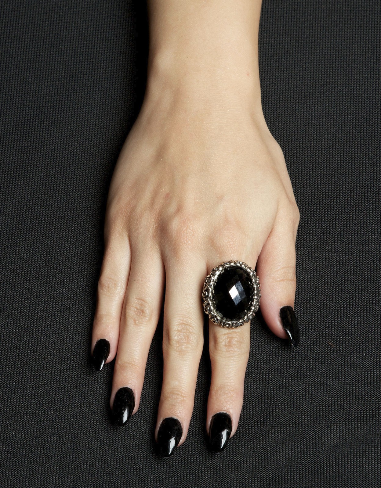 Femme Metale Ornate Ring Around The Rosie Huge Black CZ Sterling Silver 925 Rose