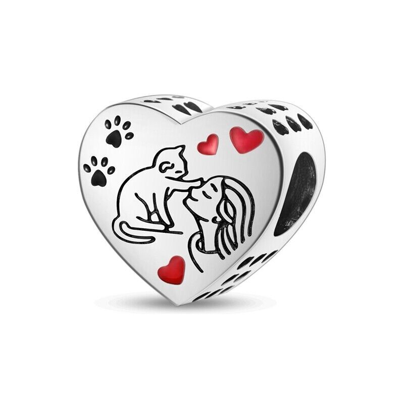 MULA New European Silver Plated Charm Enamel Girl Cat Heart For Women Bracelet