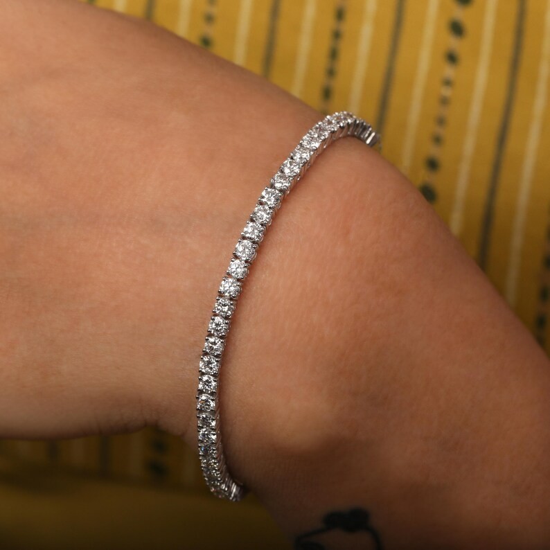 Tennis Bracelet Round Natural Diamond Unique Gift For Your Wife 14k White Gold