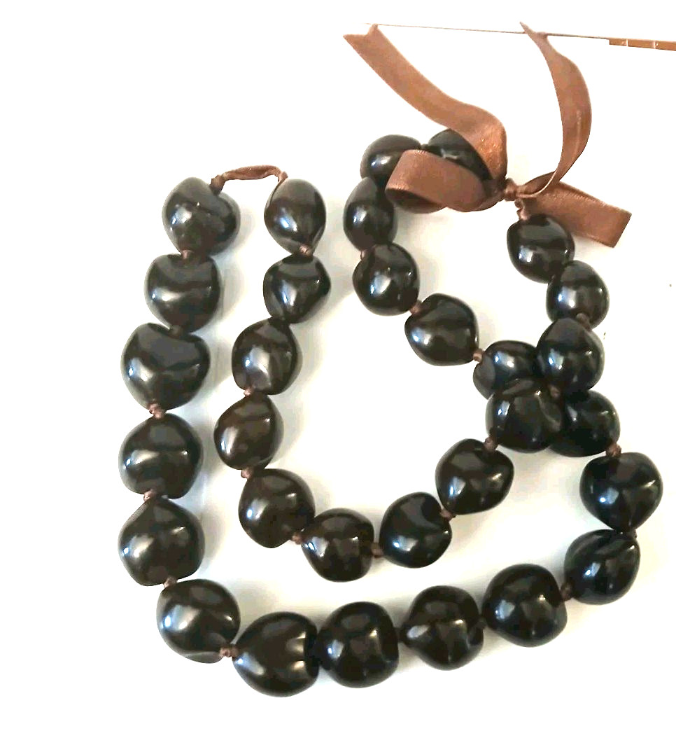 Kukui Nut Lei Necklace Brown Dark Beads