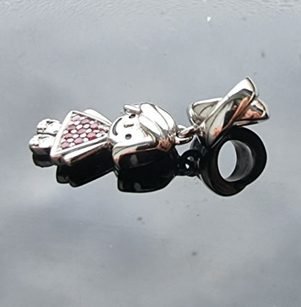 925 STERLING SILVER THAI PINK GEMSTONE LITTLE GIRL DANGLE CHARM