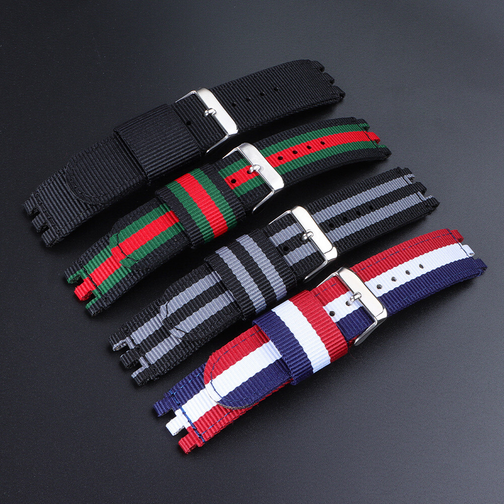 Premium Nylon Canvas Sports Watch Band Strap 17/19/20mm for Swatch Accessories