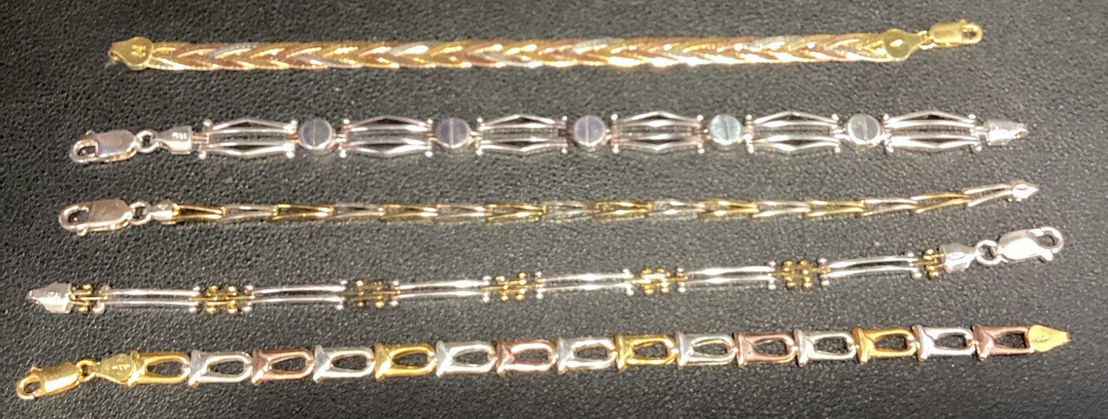 Vintage Lot of (5) 925 Silver Gold/Silver Tone BRACELETS, 7″, Italy, Wt. 43.5 g