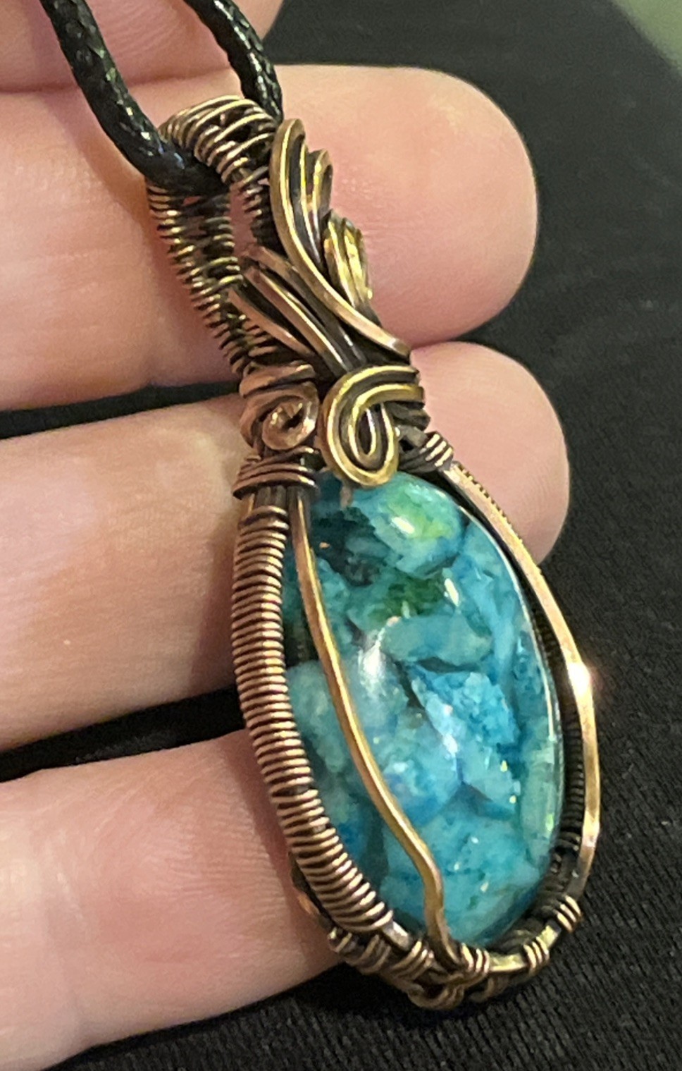 Blue Calcite (in resin)~ Handmade copper wire wrapped pendant 4b