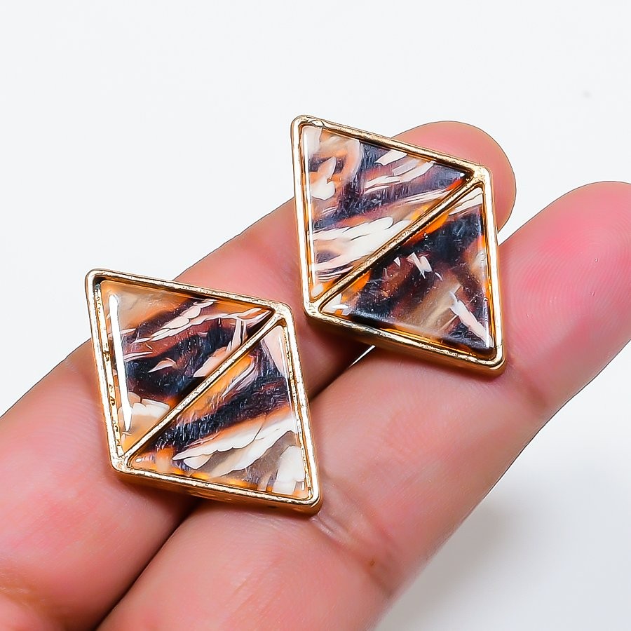 Dendrite Opal Gemstone Handmade Brass Jewelry Earring 1.22″ New Year Gift P112