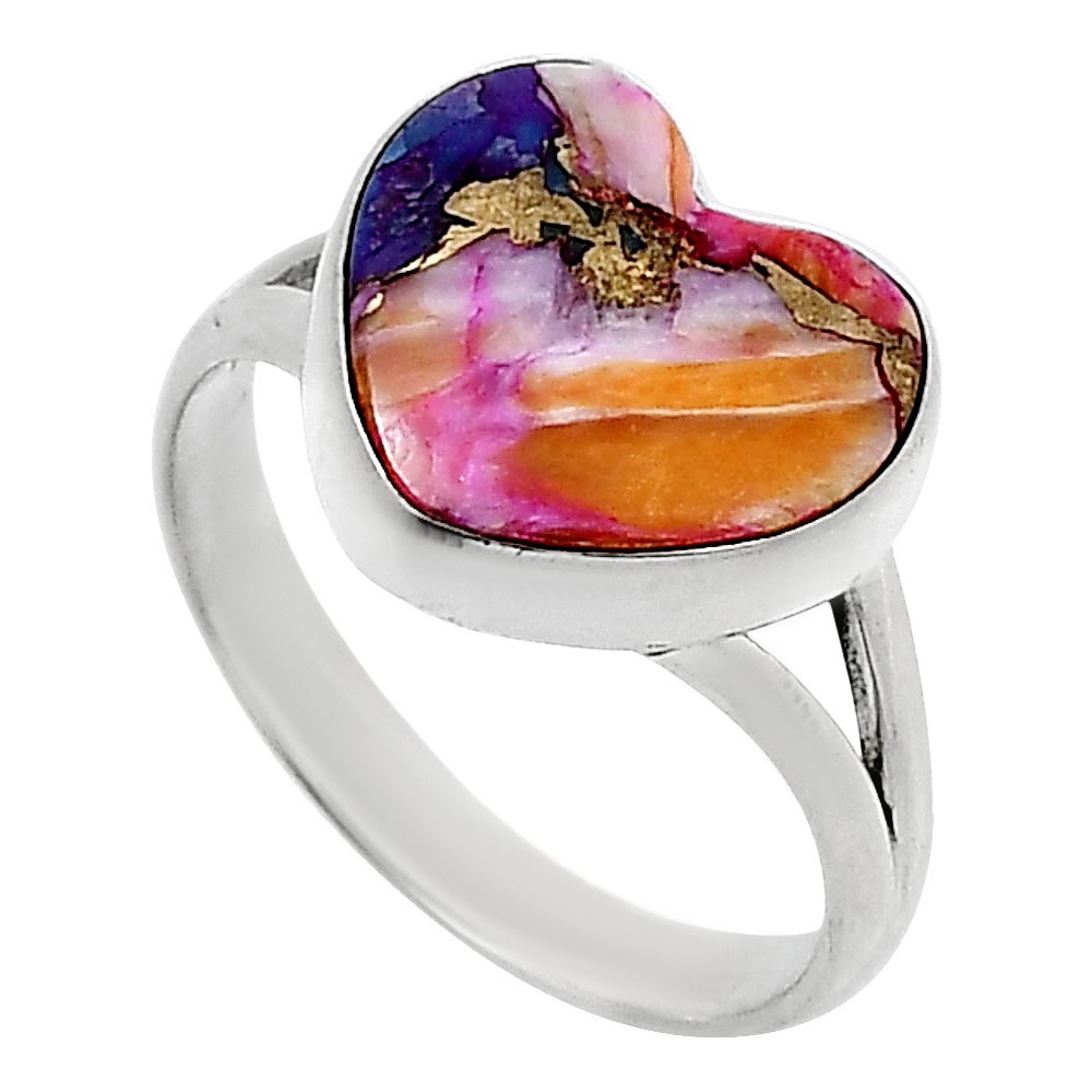 Heart Kingman Orange Dahlia Turquoise 925 Silver Ring s.10 Jewelry R-1073