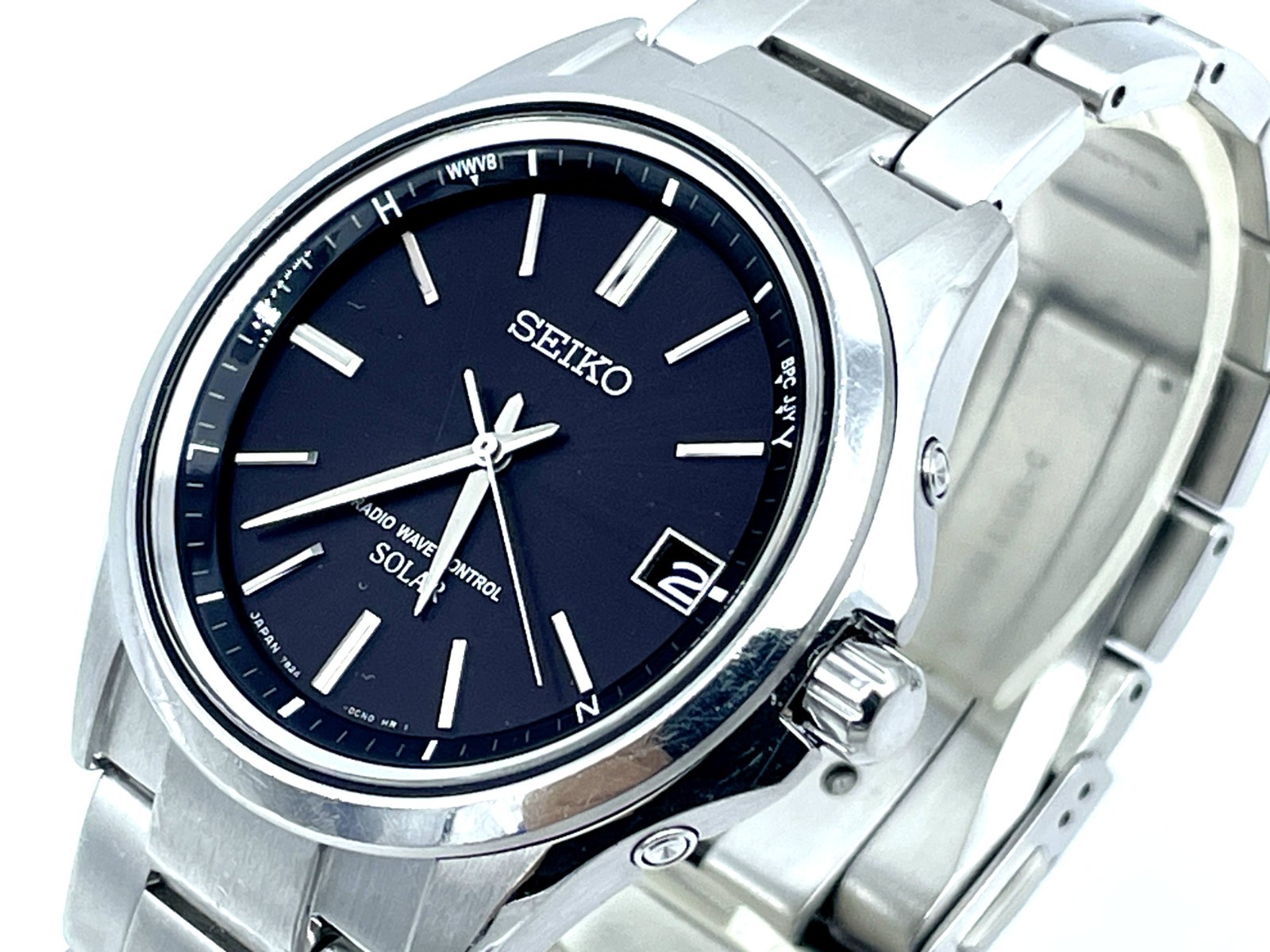 SEIKO Radio Wave Control Solar Men’s Watch Band size 6.7in Black Dial 7B24-0BN0