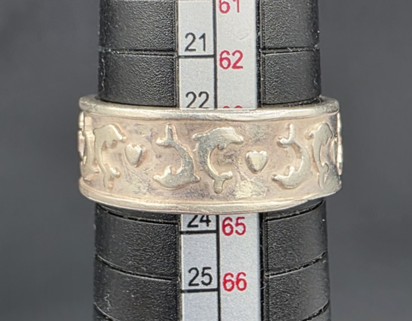 Dolphin Motif Sterling Silver Band RingSize 10.75 Marked Mex