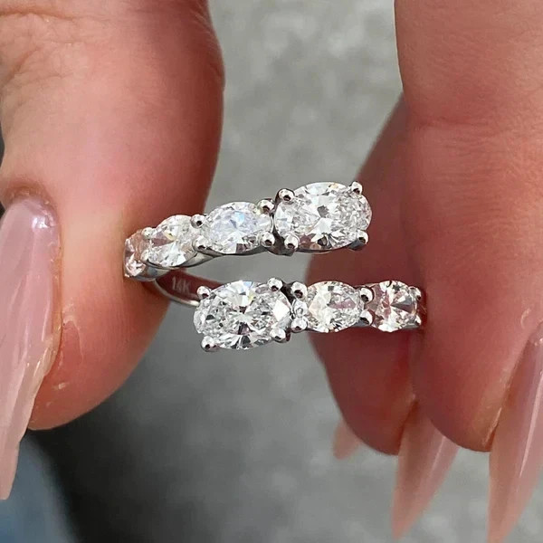 Oval Cut Wedding Diamond Band 2.5 Carat 14k White Gold Lab Grown VVS E F CVD