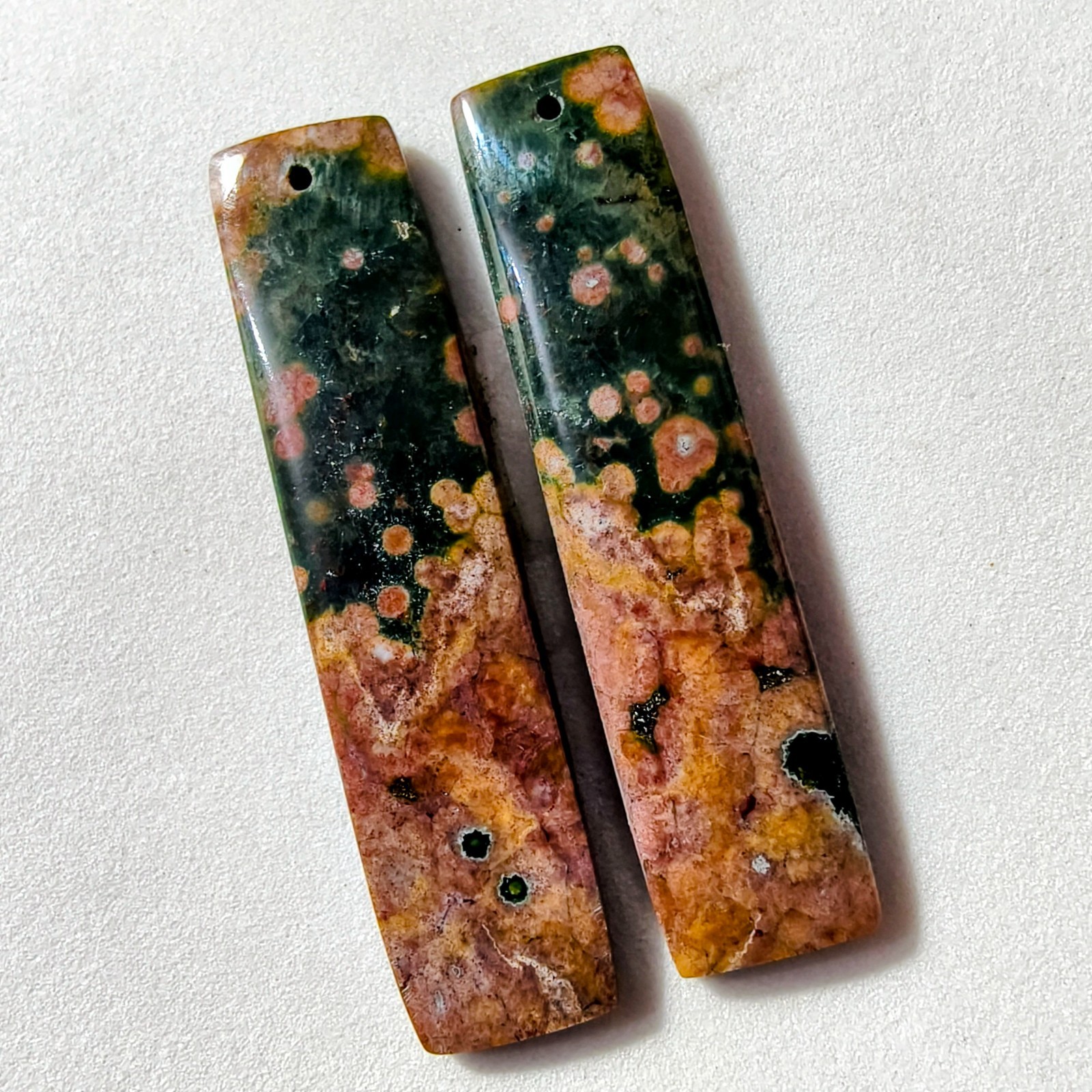 47 Cts Natural Ocean Jasper Drilled Match Pair Cabochon Gemstone 49 X 11.6 MM