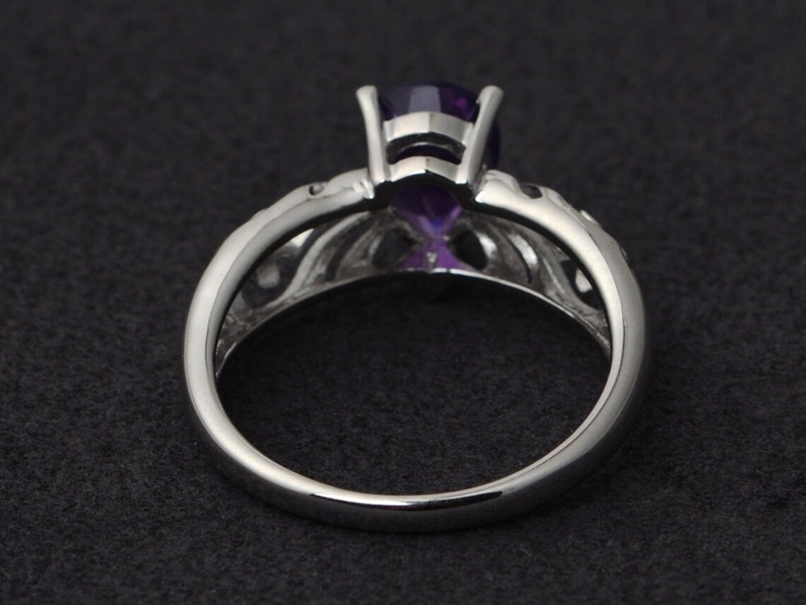 2CT Pear Amethyst Gemstone 925 Silver Plated Dainty Ring Duty Free