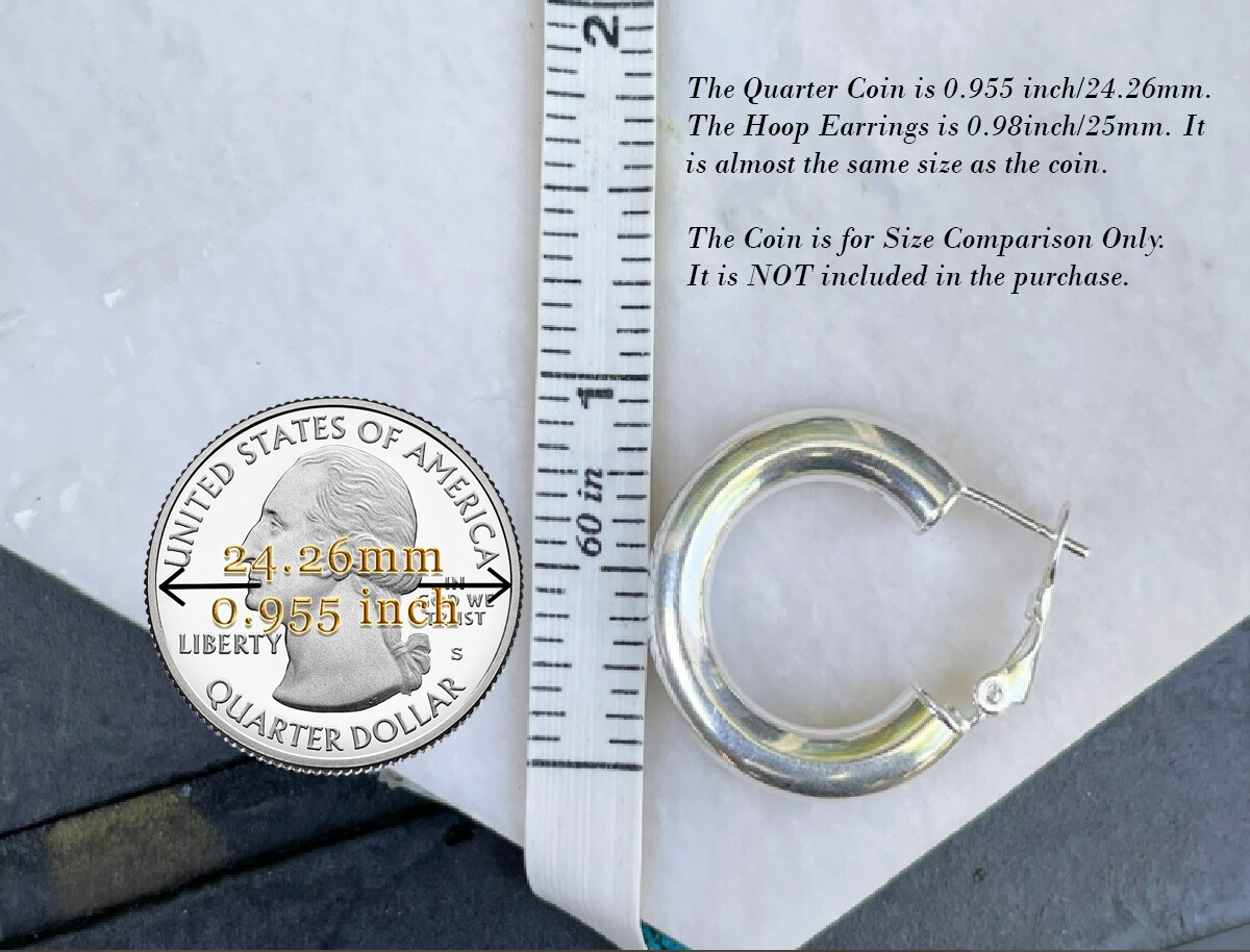 GENUINE 925 Sterling Silver LightWeight 1inch Medium Size 5mm Tube Hoop Earrings