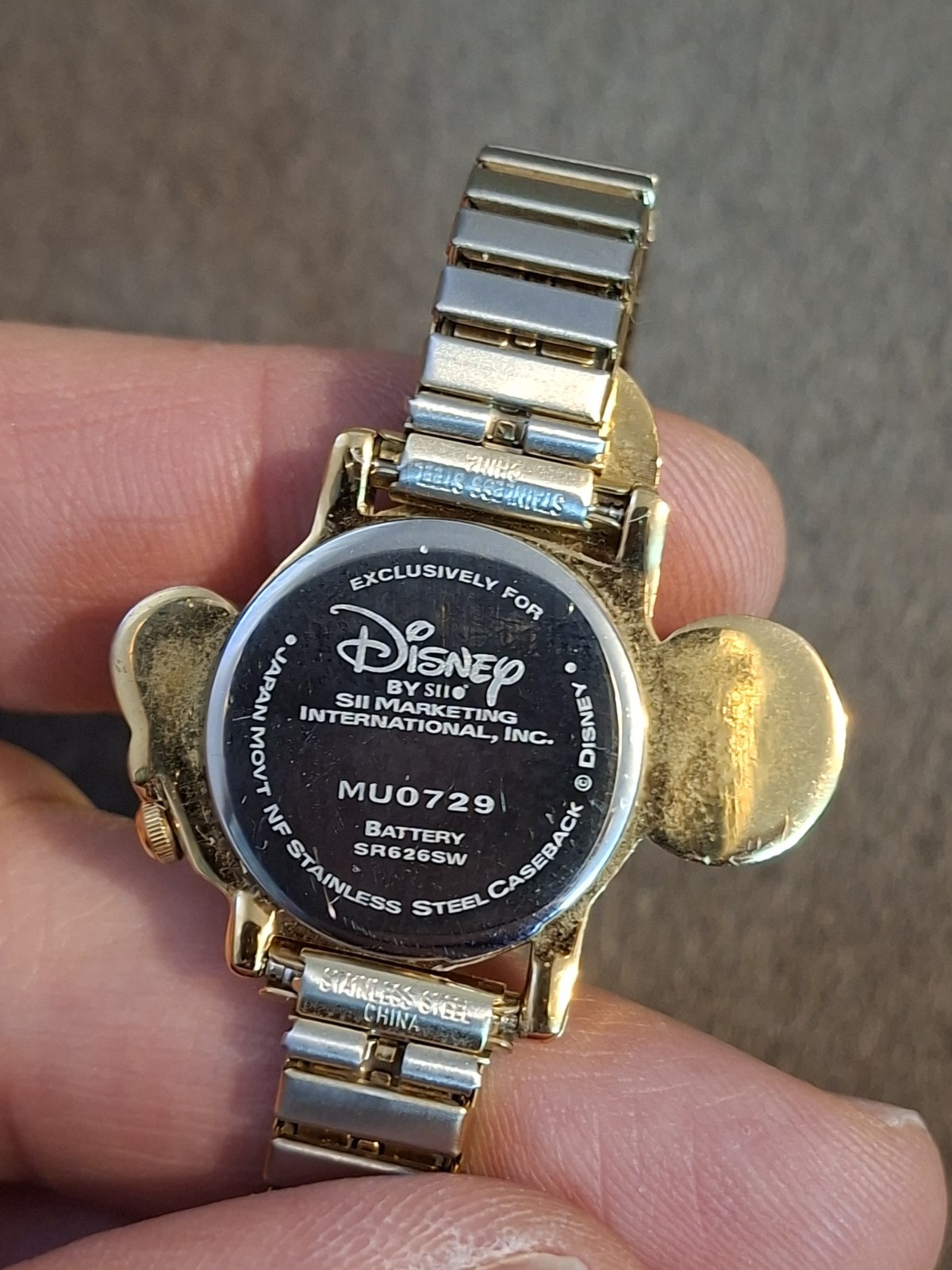 Vintage Disney Mickey Mouse MU0729 Gold Tone Quartz Watch SII Japan Runs