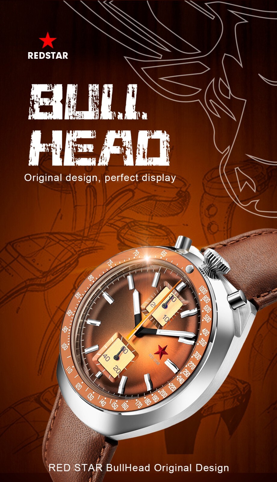 SEAKOSS Red Star Bullhead Dual-Time Zone Chronograph with Luminous Display watch