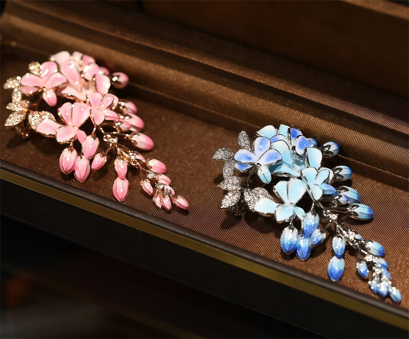 Enamel Color Design Wisteria Flower Brooch, High Quality Flower Brooch 6.6CMX4CM