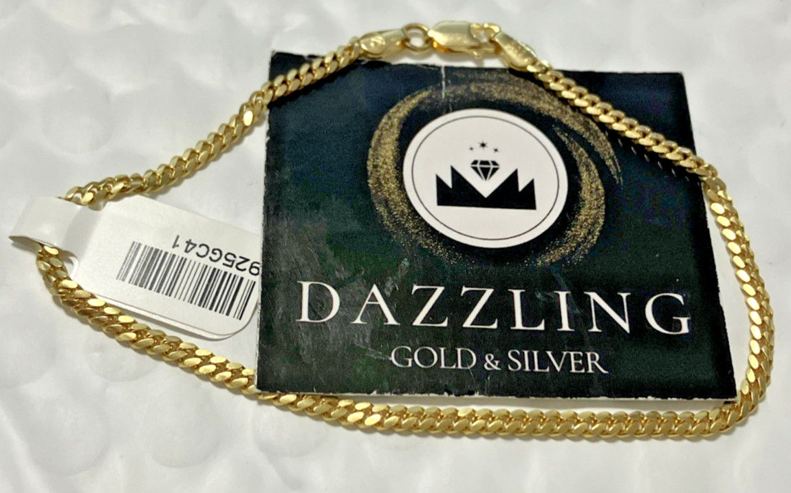 925 Sterling Silver Italy Solid Cuban Bracelet Gold-Tone 4grams 2.7mm 8.25” New