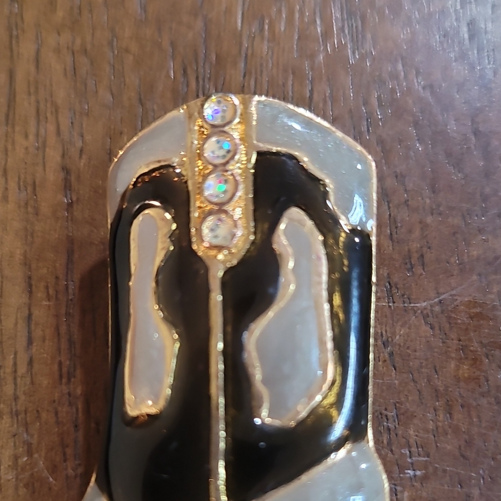 Cowgirl Boot Pin Cowboy Brooch Pin Enamel Brooch Grey Black Gold Tone 1.75″