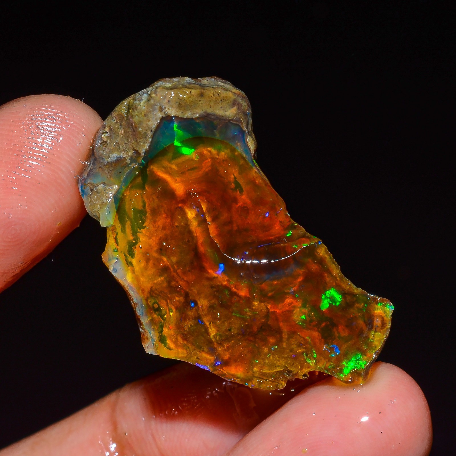 Classic Top Grade-100%Natural Welo Fire Ethiopian Oil Opal Rough-28.00 Carat
