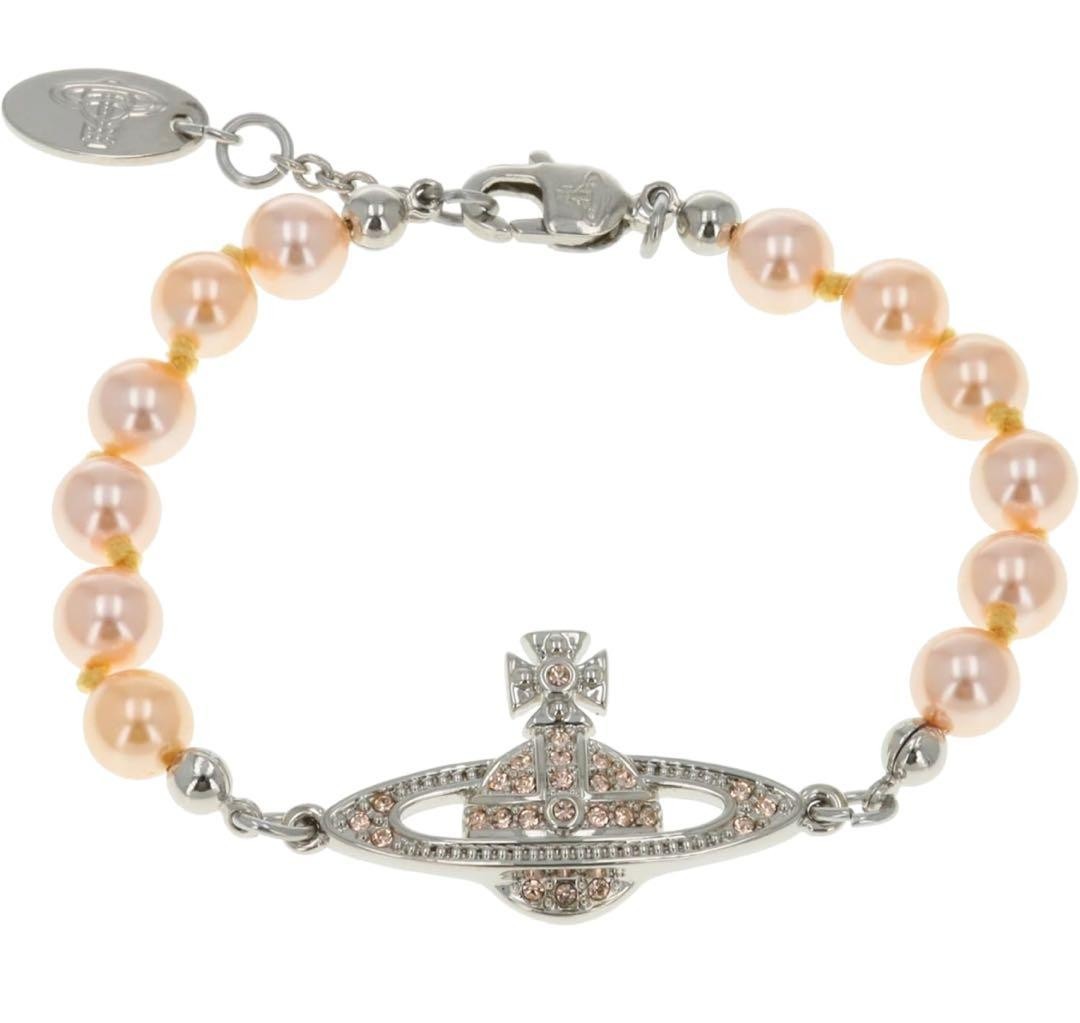 Vivienne Westwood New Mini Bas Relief Pearl Bracelet Brass Box Chain Auth