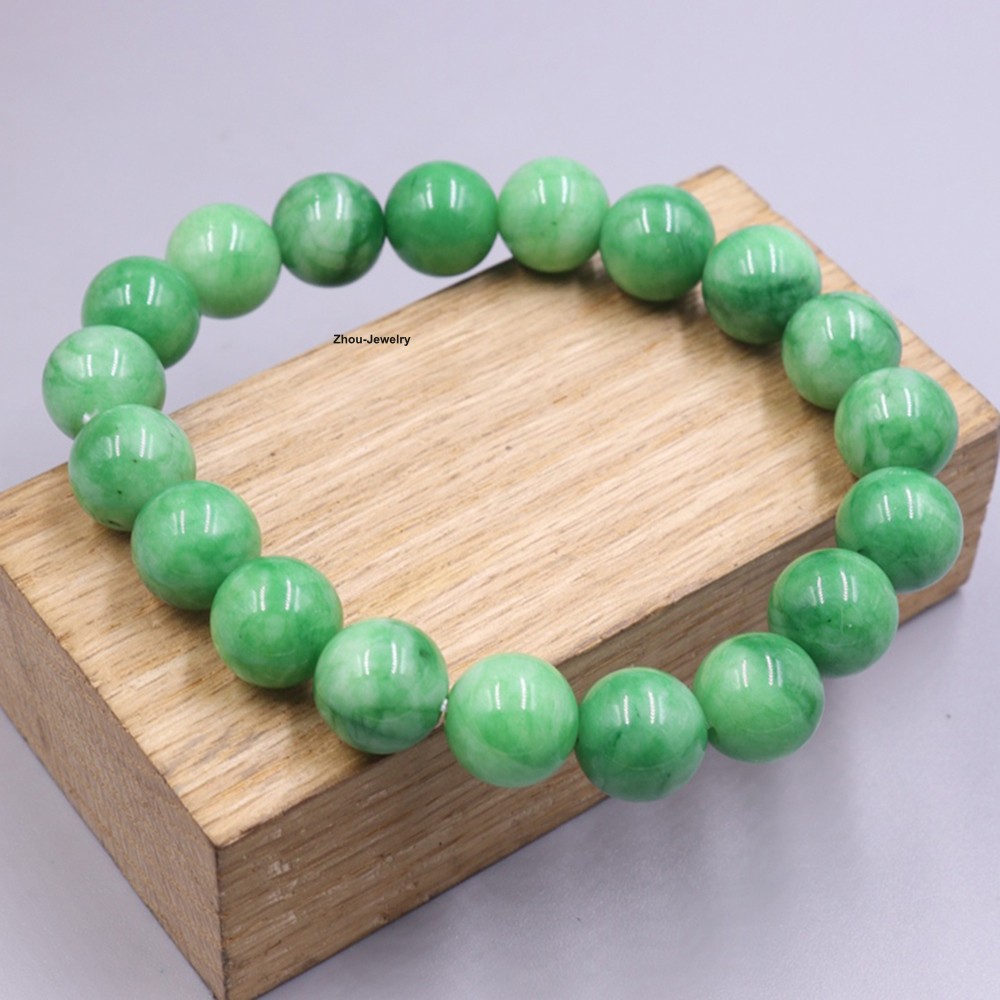 NEW 10mm Chinese Green Jade Bead Handmade Elastic Bracelet Fit 6.3inch Wrist