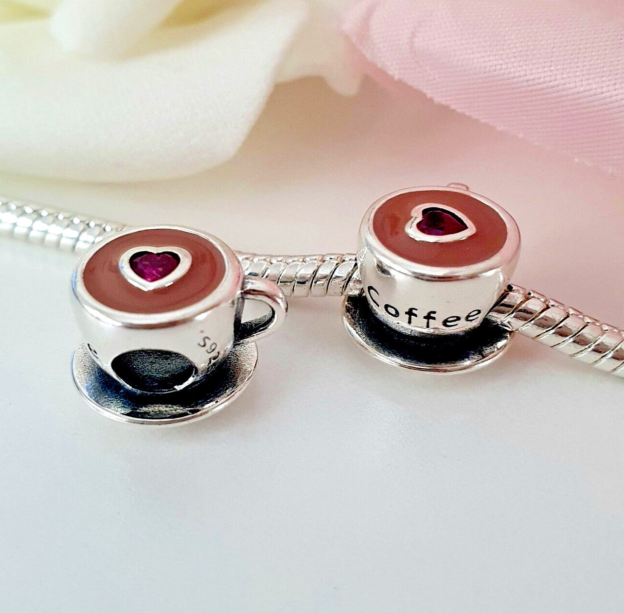 NEW Love Heart Coffee Silver S925 Charm Bead For All Brands Of Charm Bracelet