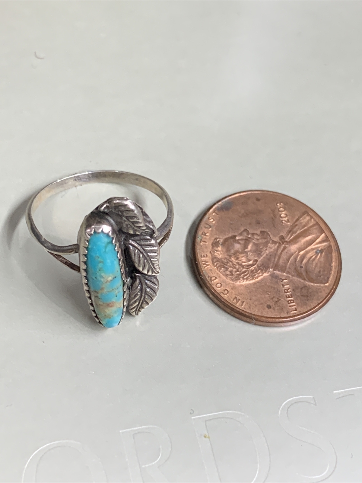 vintage navajo turqouise leaves ring Size 5.5 Not Stamped But Acid Tested