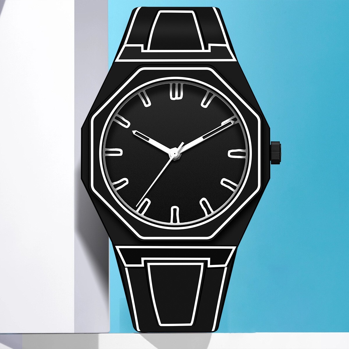 2D “Sketched Look” Outline Art Watch – Black With White Trim. Free Shipping 2025