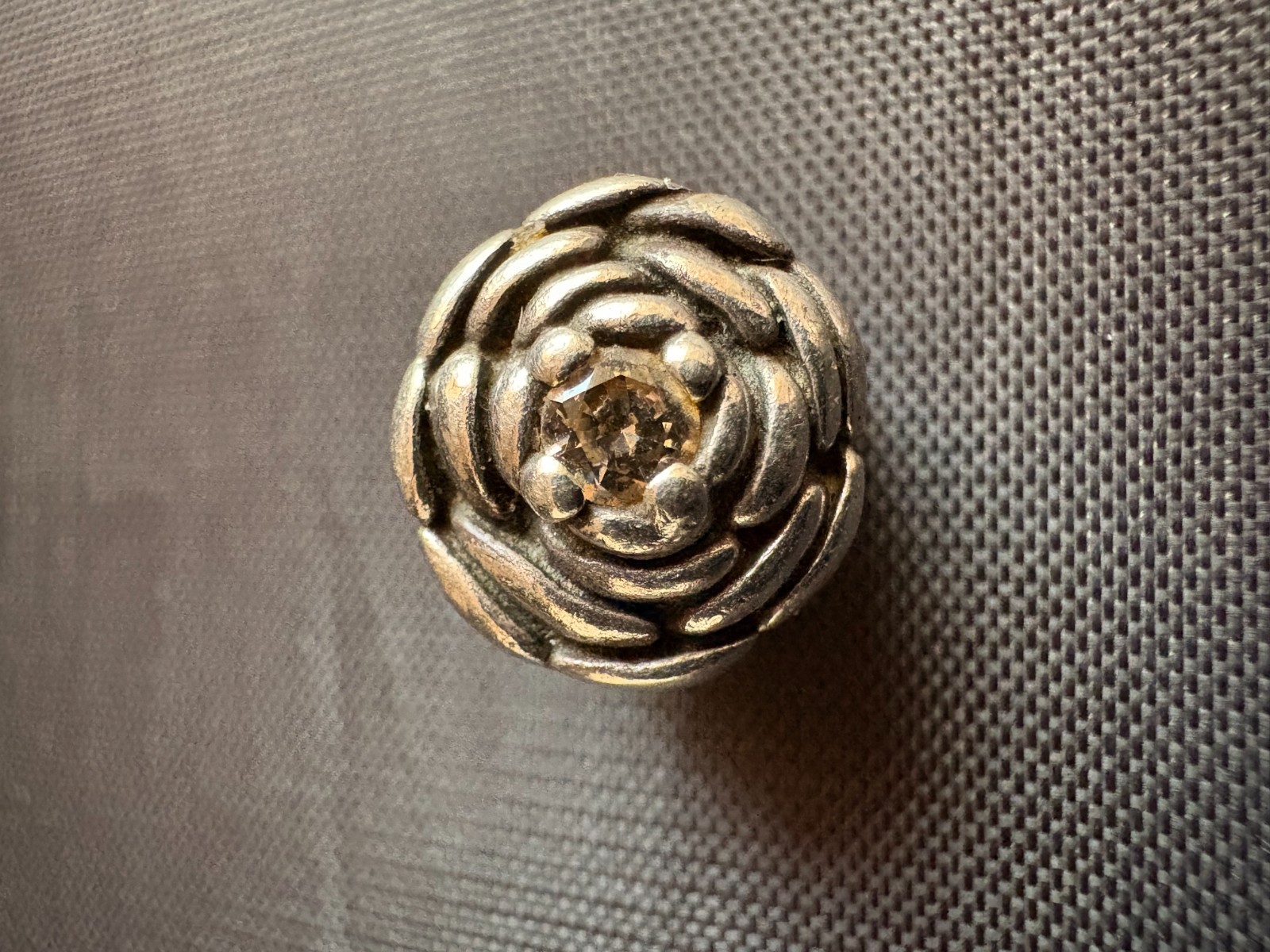 Pandora 925 ALE Sterling Silver Blooming Rose Champagne CZ Bead Charm