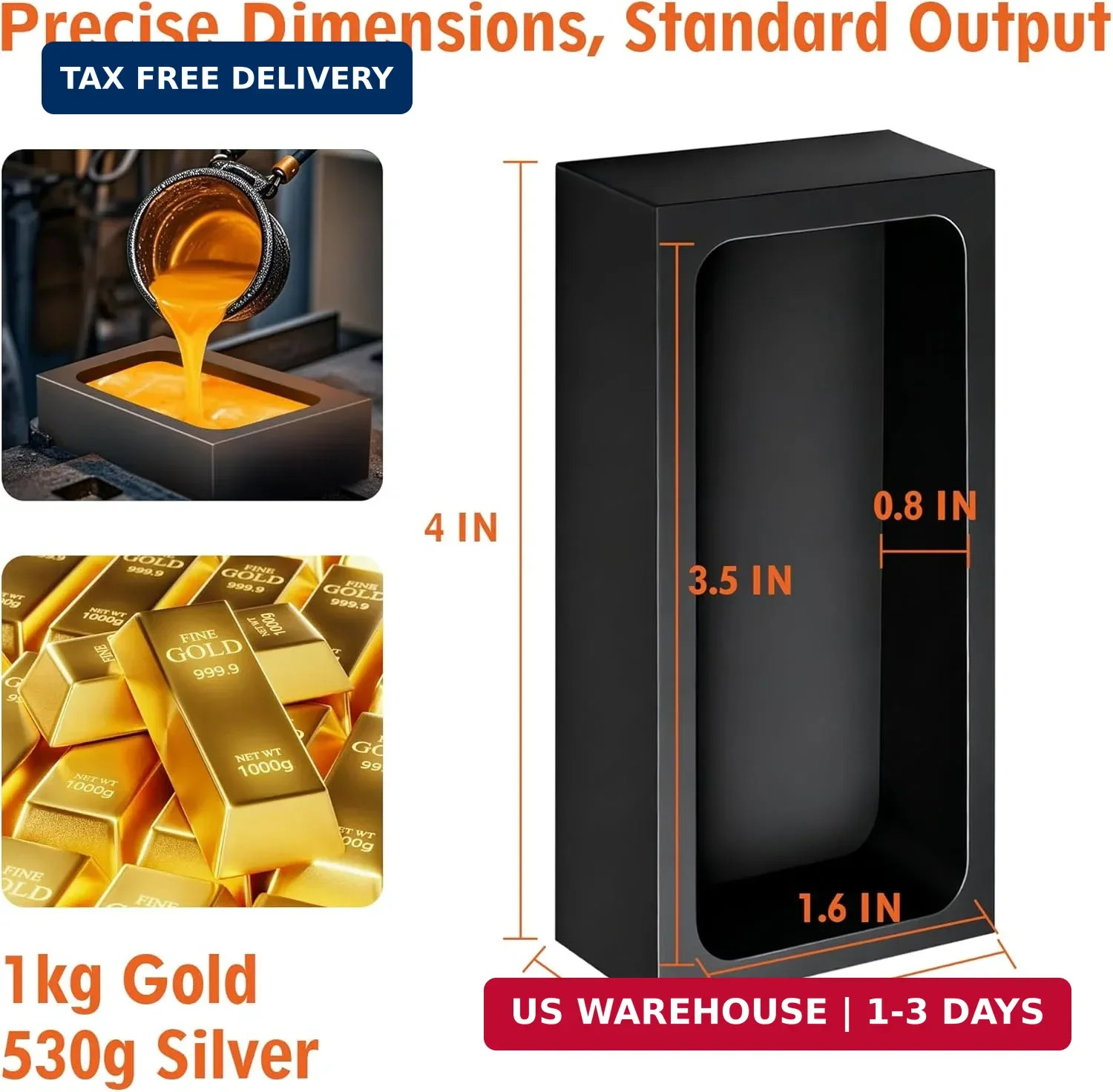 4 Pcs 1Kg High-Purity Graphite Ingot Molds for Casting Gold Silver Aluminum Copp