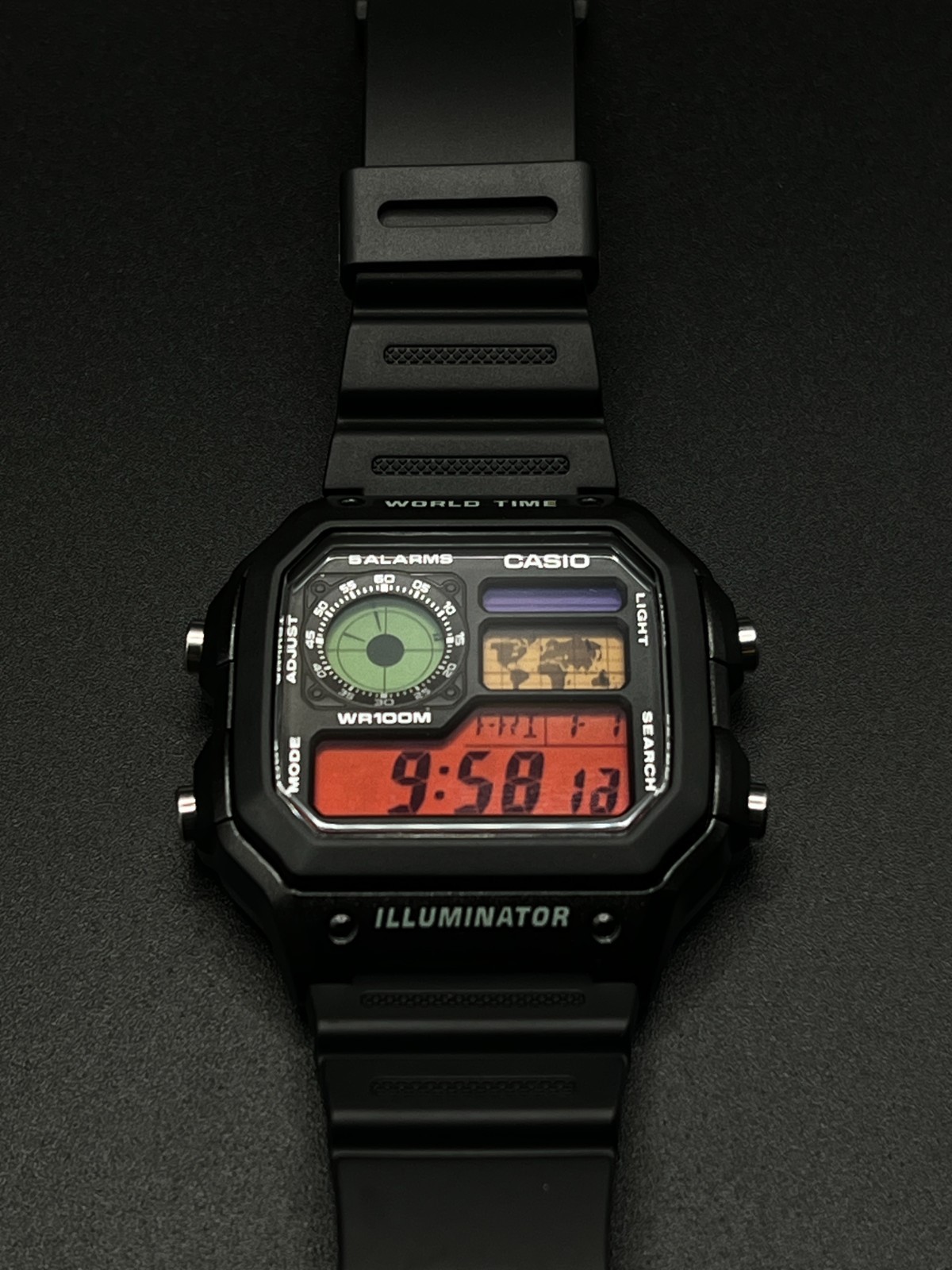“Cyberpunk” | Custom 🔴🟢🟠🟣 Casio World Time Illuminator | Royale | AE-1200WH